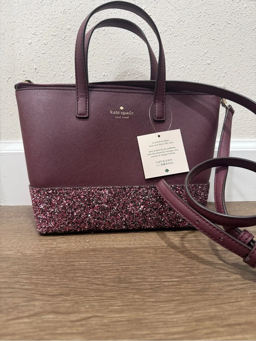 kate spade Plum Glitter-Trim Leather Satchel